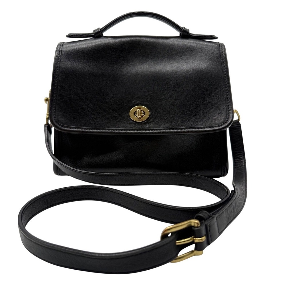 Coach Vintage Willis Bag 9927 Black Leather Crossbody Top Handle Brass Hardware - Picture 1 of 16